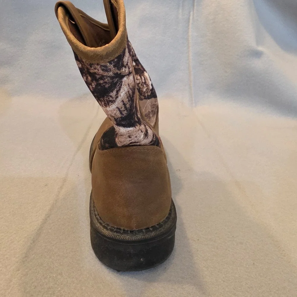 Max Western Boots Kids 4M Brown Camo Good Pull On Rugged